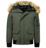 Enos Vinterjackor med äkta Pälsluva - Kort dunjacka herr - Grön