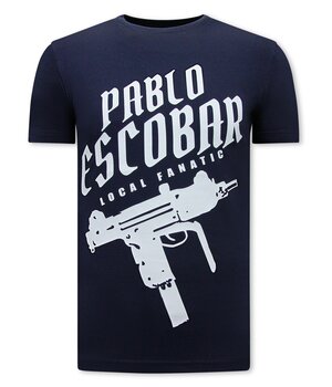 Local Fanatic Pablo Escobar Uzi Print Herr T-shirt -Marinblå