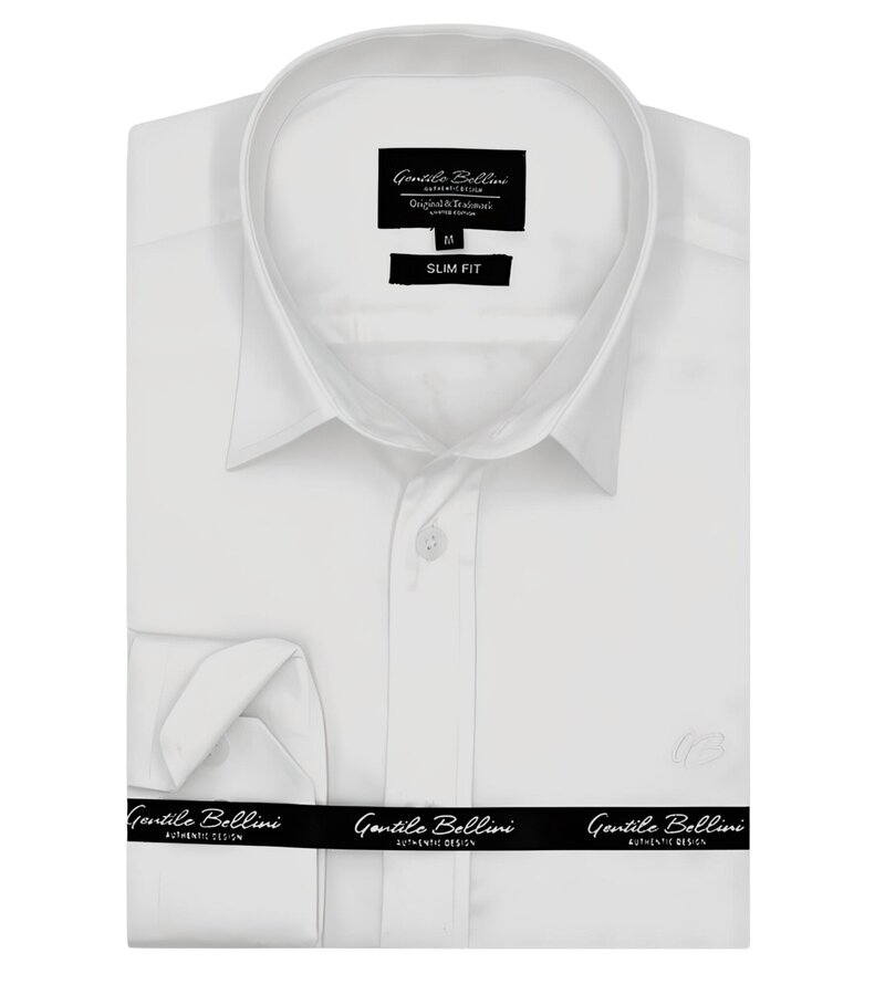 Gentile Bellini Lyxiga Business Satin Enfärgade skjortor Herr Slim Fit - Vit