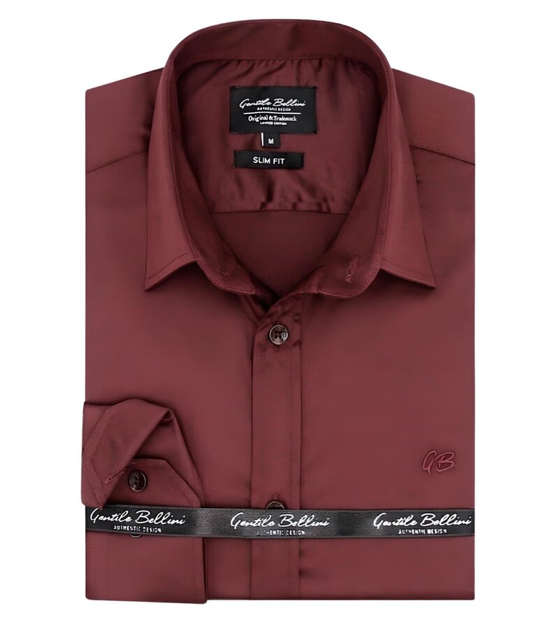 Gentile Bellini Snygg Snygg Satinblus För Män Slim Fit - Bordeaux