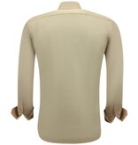Gentile Bellini Icke-järn Satinskjorta Slim Fit Långärmad Herr - Beige