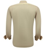 Gentile Bellini Icke-järn Satinskjorta Slim Fit Långärmad Herr - Beige