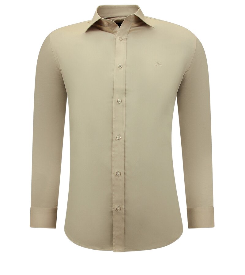 Gentile Bellini Icke-järn Satinskjorta Slim Fit Långärmad Herr - Beige