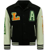 Enos Broderad Vintage Varsity Jacka  Oversized - 851 - Svart