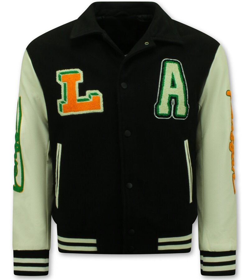 Enos Broderad Vintage Varsity Jacka  Oversized - 851 - Svart