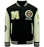 Enos Vintage Varsity Baseball Oversized Jacka för Herrar - 7086 - Svart