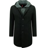 Enos Svart tailored kappa för män med huva Enos Svart tailored kappa för män med huva
