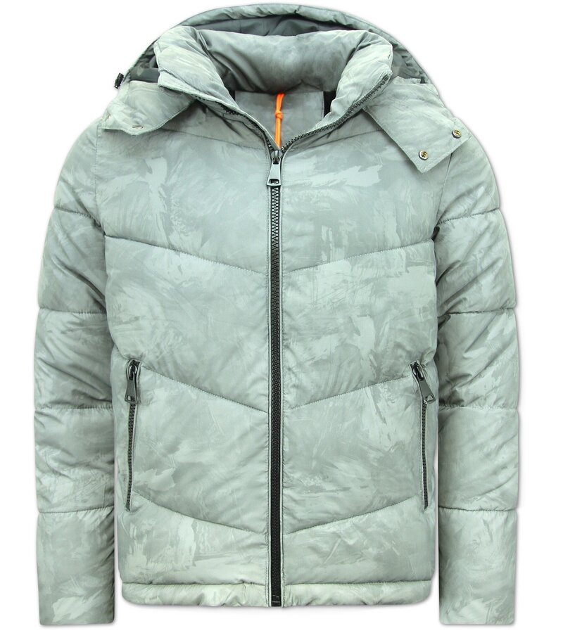 Enos Reflector Grey Puffer Jacket med huva för män