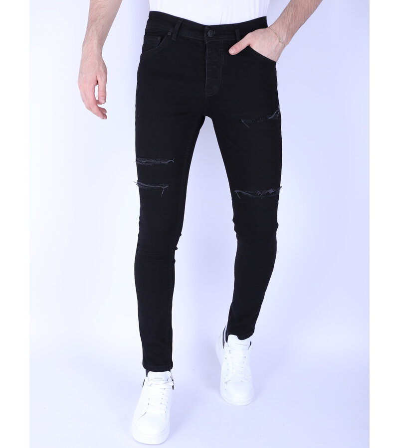 Local Fanatic Ripped Torn Jeans Herr - Slim Fit -1092- Svart