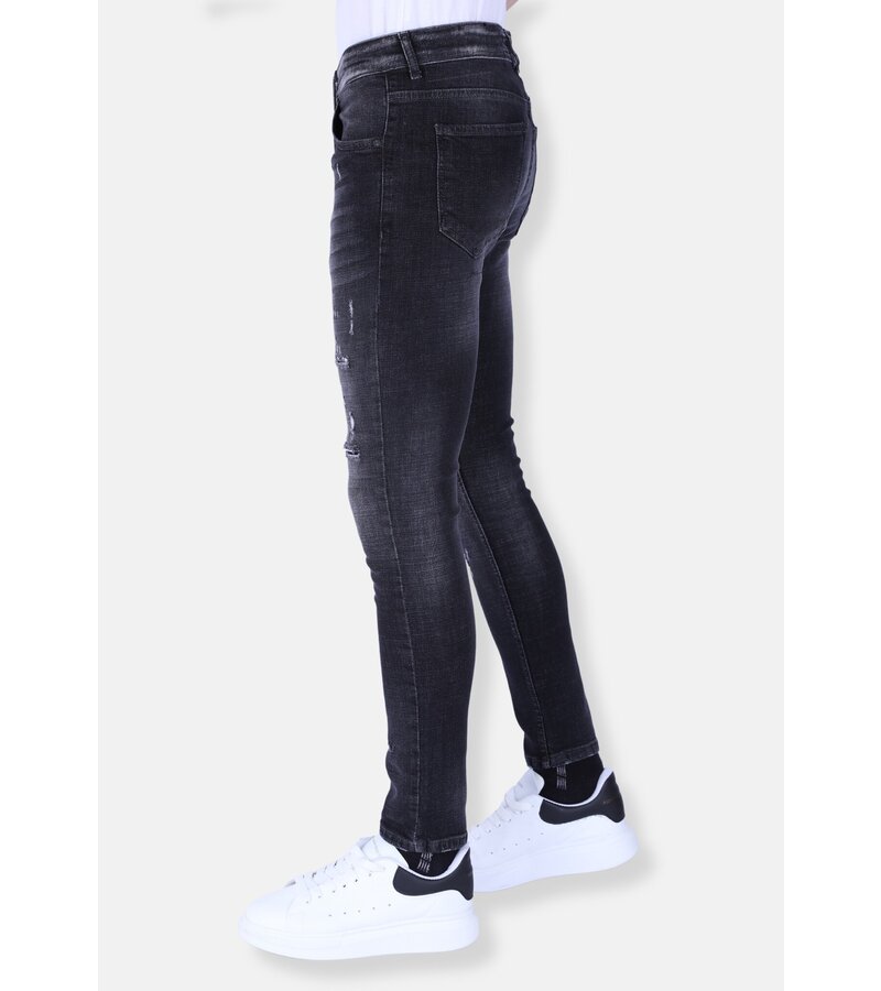 Local Fanatic Slim Fit Stone Wash jeans med hål för män -1102 - Grå