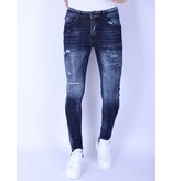 Local Fanatic Mörkblå Slim Fit Jeans för män med hål - 1101 - Blå