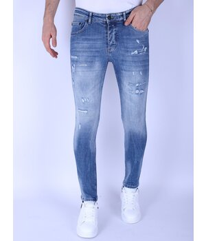 Local Fanatic Stentvättade Slim Fit Jeans För Män Med Stretch -1098 - Blå