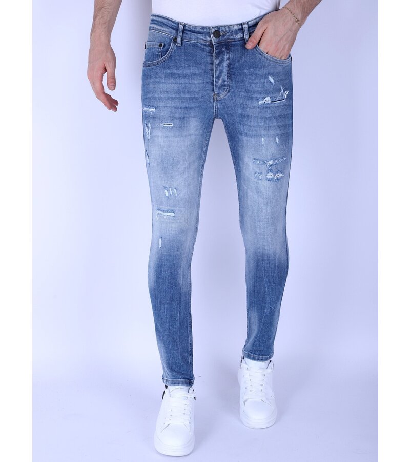 Local Fanatic Stentvättade Slim Fit Jeans För Män Med Stretch -1098 - Blå