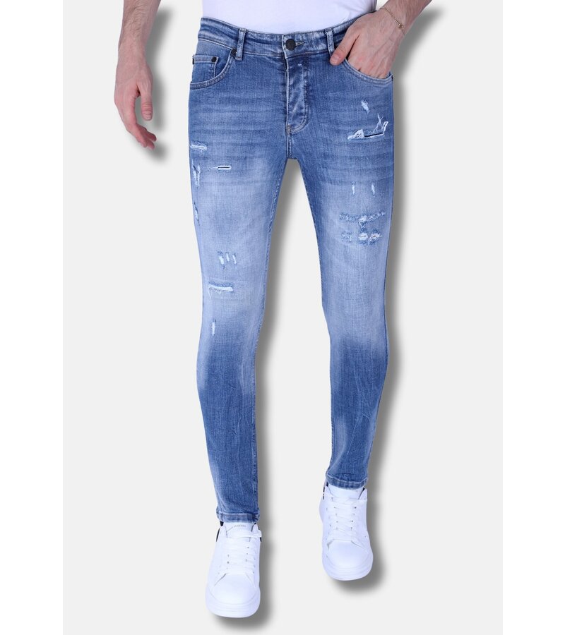 Local Fanatic Stentvättade Slim Fit Jeans För Män Med Stretch -1098 - Blå