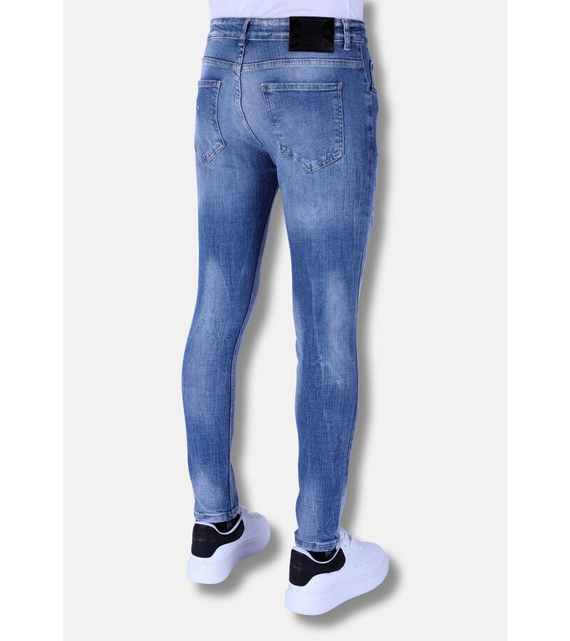 Local Fanatic Stentvättade Slim Fit Jeans För Män Med Stretch -1098 - Blå