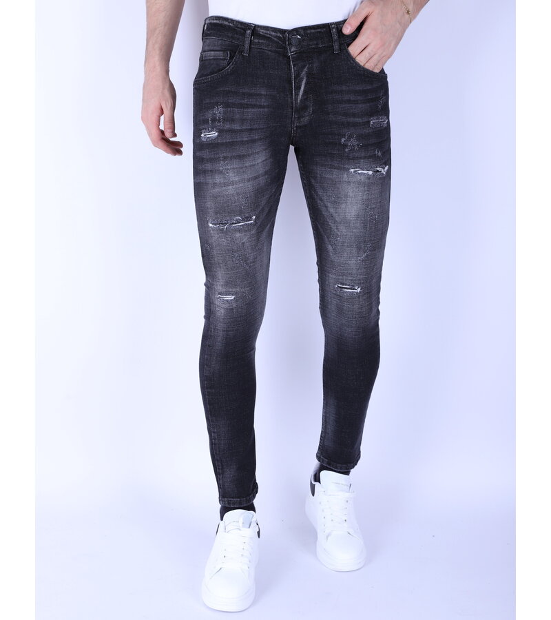 Local Fanatic Stonewash Jeans Slim Fit För Män Med Revor - 1096 - Grå