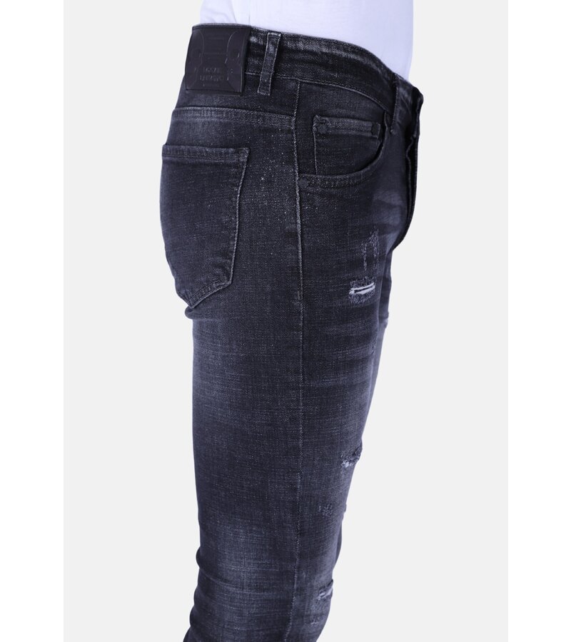 Local Fanatic Stonewash Jeans Slim Fit För Män Med Revor - 1096 - Grå