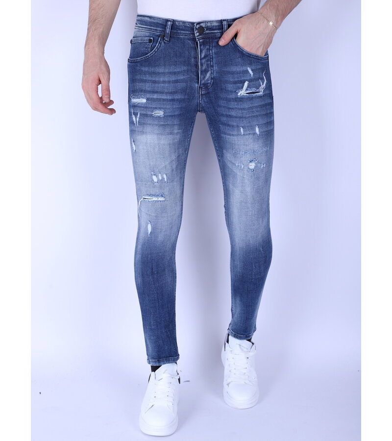 Local Fanatic Jeans Slim Fit För Män Med Blekt Tvätt - 1094 - Blå