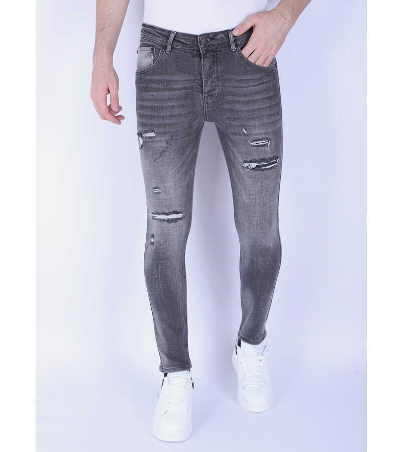 Local Fanatic Stentvättade Slim-Fit Herrjeans Med Stretch - 1093 - Grå