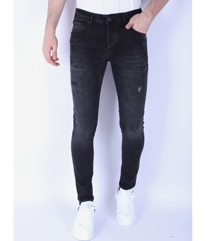 Local Fanatic Stone Washing Men Slim Fit Jeans med Stretch - Svart