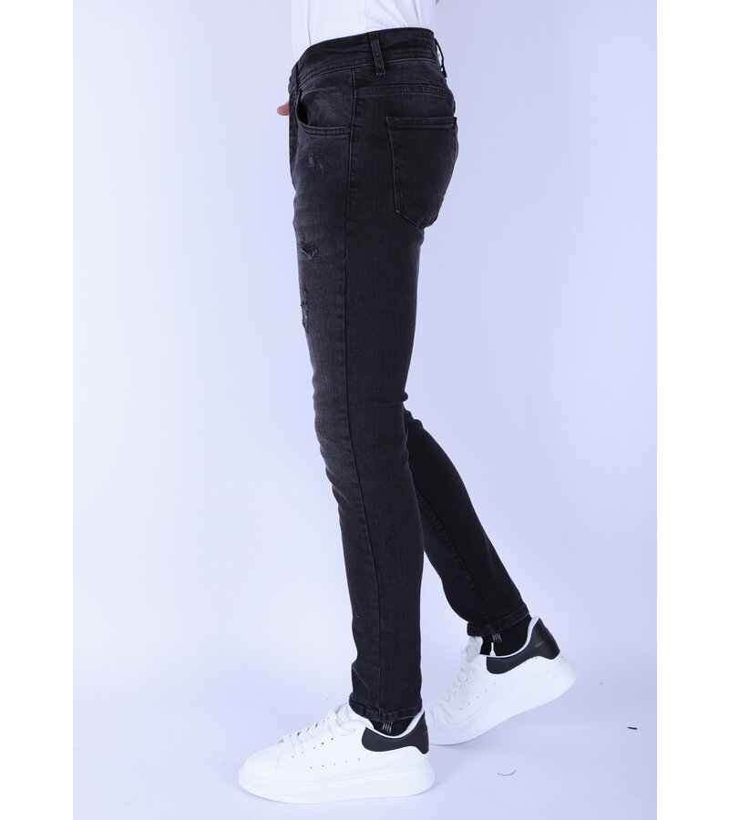Local Fanatic Stone Washing Men Slim Fit Jeans med Stretch - Svart