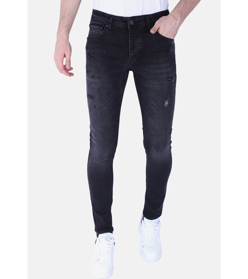 Local Fanatic Stone Washing Men Slim Fit Jeans med Stretch - Svart