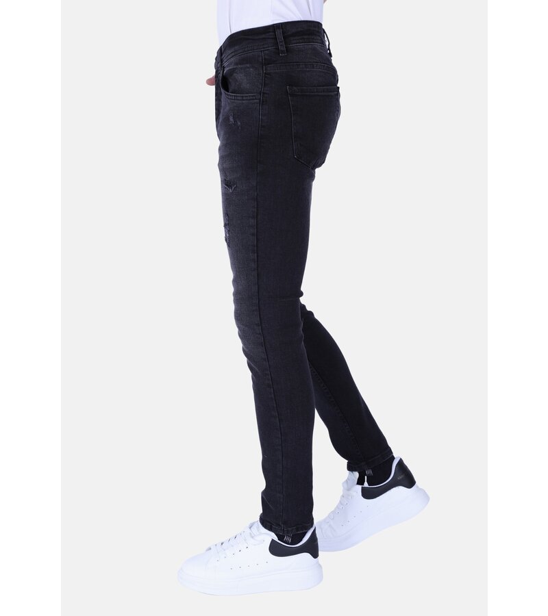 Local Fanatic Stone Washing Men Slim Fit Jeans med Stretch - Svart