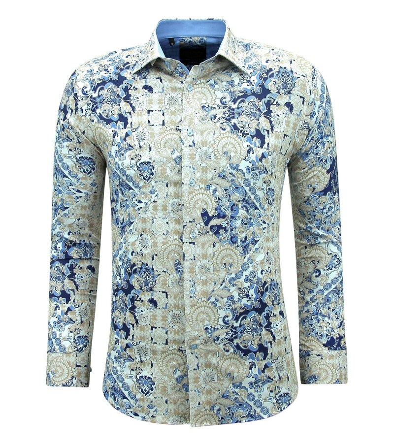 Gentile Bellini Herrtrycksskjortor Långärmade Slim fit - 3140 - Blå