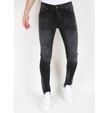 LF  Svarta Slim Fit Stretchjeans med hål för män - MM113
