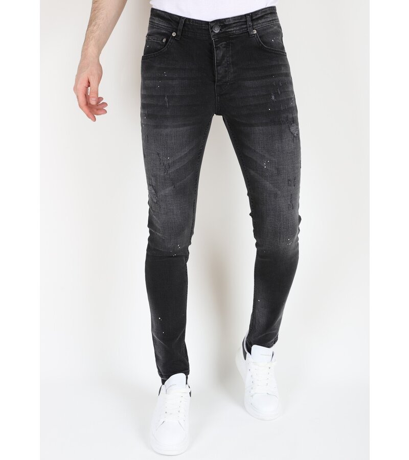 LF  Svarta Slim Fit Stretchjeans med hål för män - MM113