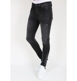 LF  Svarta Slim Fit Stretchjeans med hål för män - MM113
