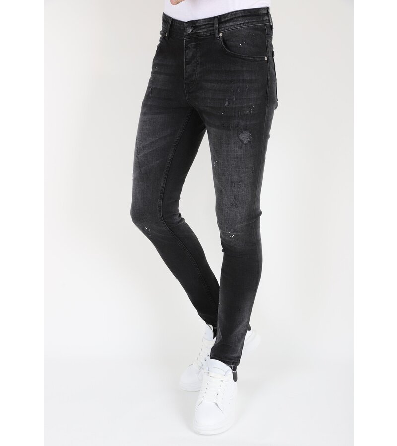 LF  Svarta Slim Fit Stretchjeans med hål för män - MM113