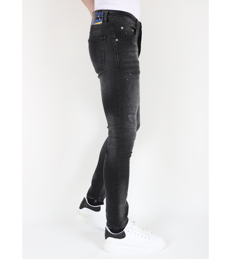 Mario Morato  Svarta Slim Fit Stretchjeans med hål för män - MM113