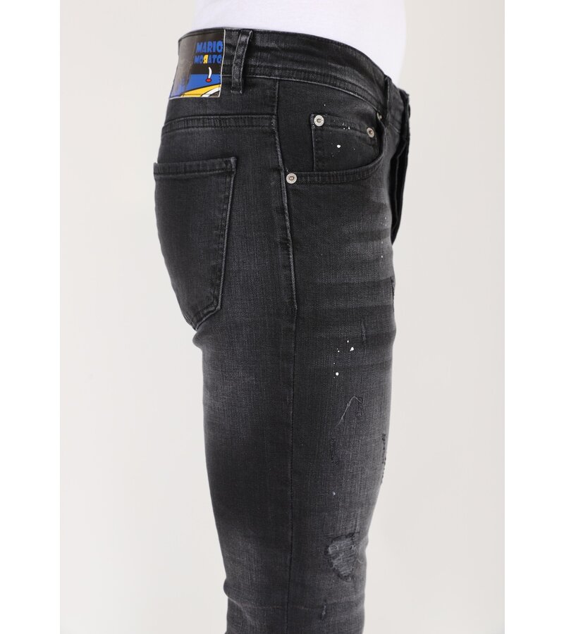 Mario Morato  Svarta Slim Fit Stretchjeans med hål för män - MM113