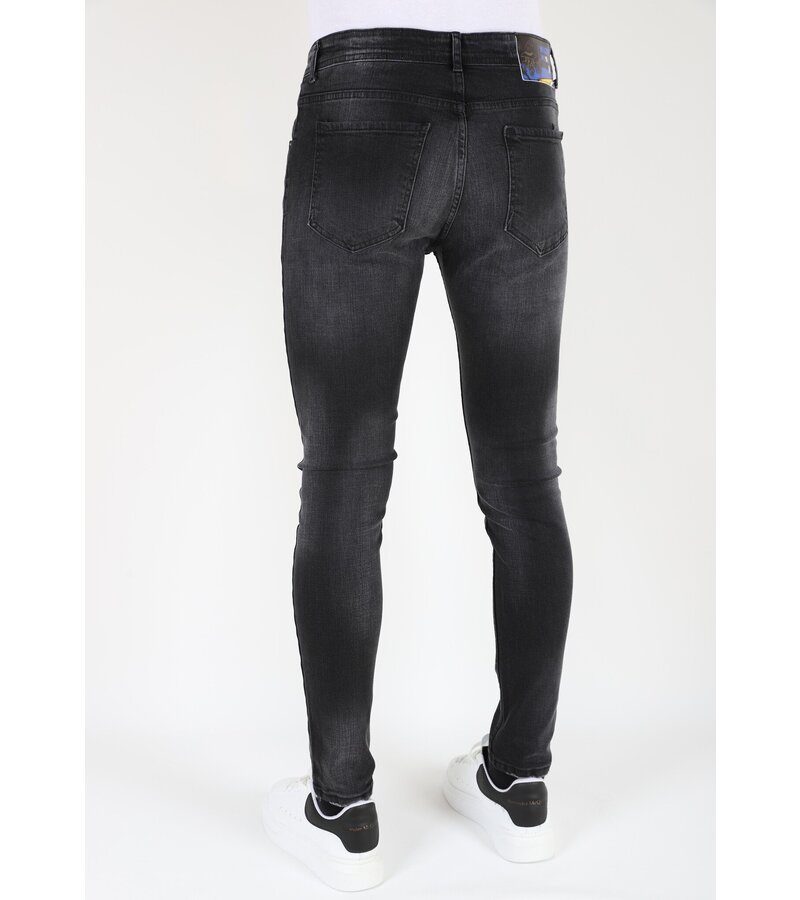 LF  Svarta Slim Fit Stretchjeans med hål för män - MM113