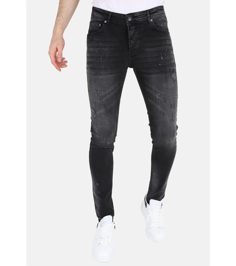 LF  Svarta Slim Fit Stretchjeans med hål för män - MM113