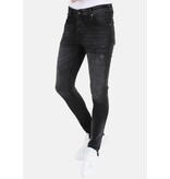 LF  Svarta Slim Fit Stretchjeans med hål för män - MM113