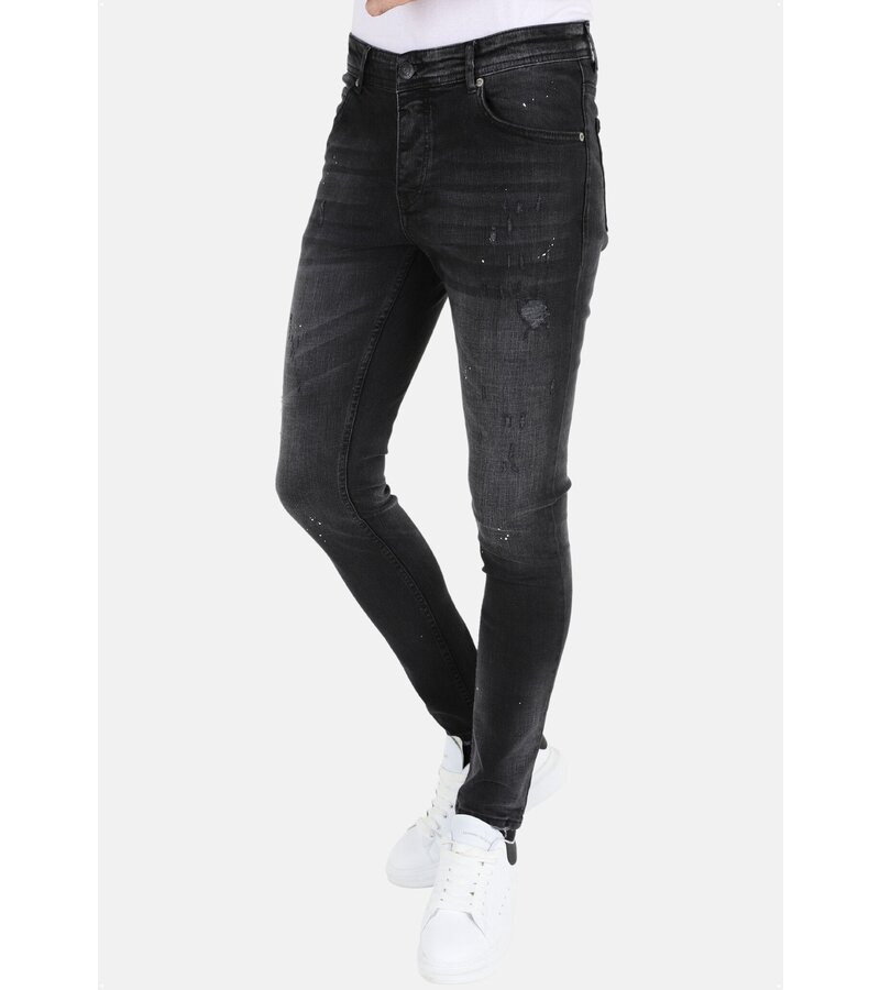 LF  Svarta Slim Fit Stretchjeans med hål för män - MM113