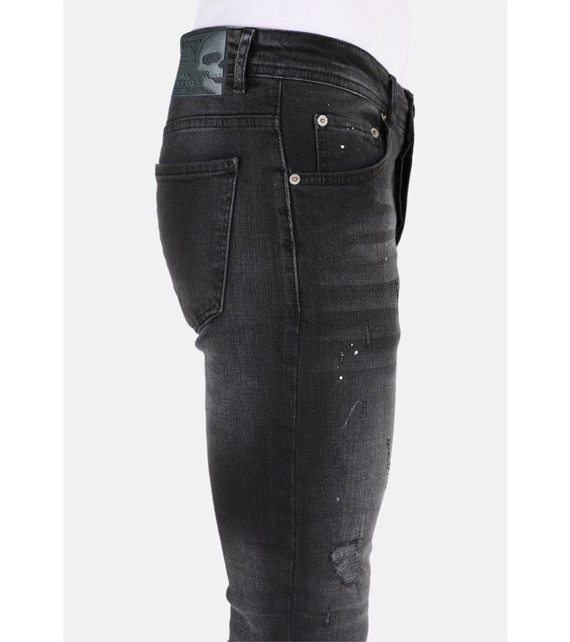 LF  Svarta Slim Fit Stretchjeans med hål för män - MM113