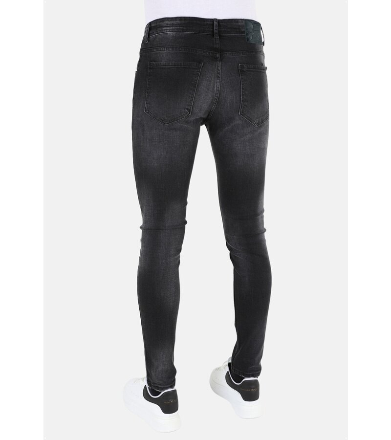 LF  Svarta Slim Fit Stretchjeans med hål för män - MM113