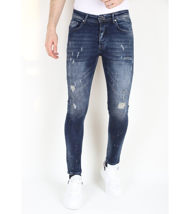 Mario Morato Slim Fit-jeans med färgstänk för män -MM115- Blå
