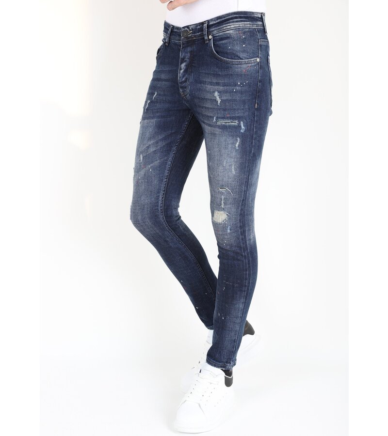 LF Slim Fit-jeans med färgstänk för män -MM115- Blå