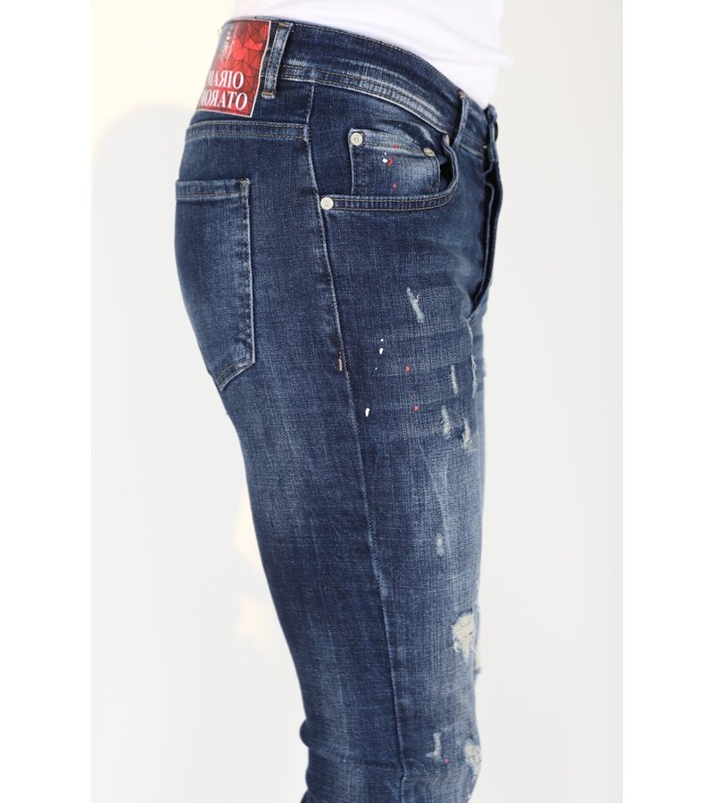 Mario Morato Slim Fit-jeans med färgstänk för män -MM115- Blå