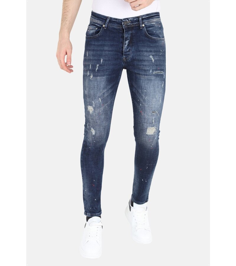 Mario Morato Slim Fit-jeans med färgstänk för män -MM115- Blå