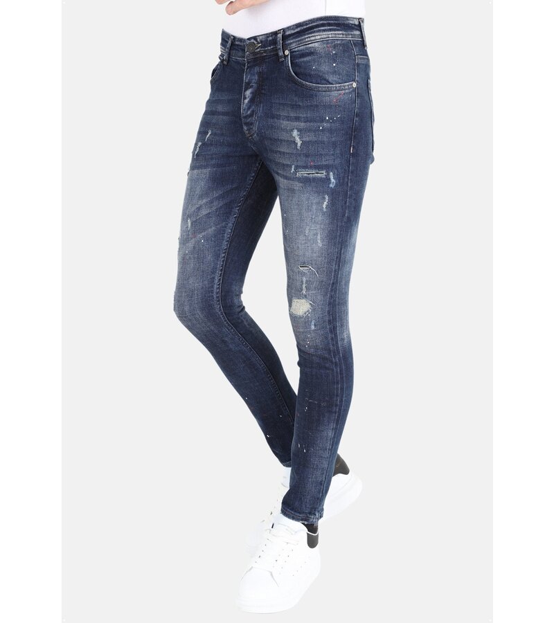 Mario Morato Slim Fit-jeans med färgstänk för män -MM115- Blå