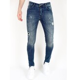 Mario Morato Blå Slim Fit Jeans med Tårar Herr -MM118- Blå