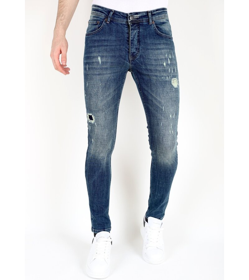 Mario Morato Blå Slim Fit Jeans med Tårar Herr -MM118- Blå