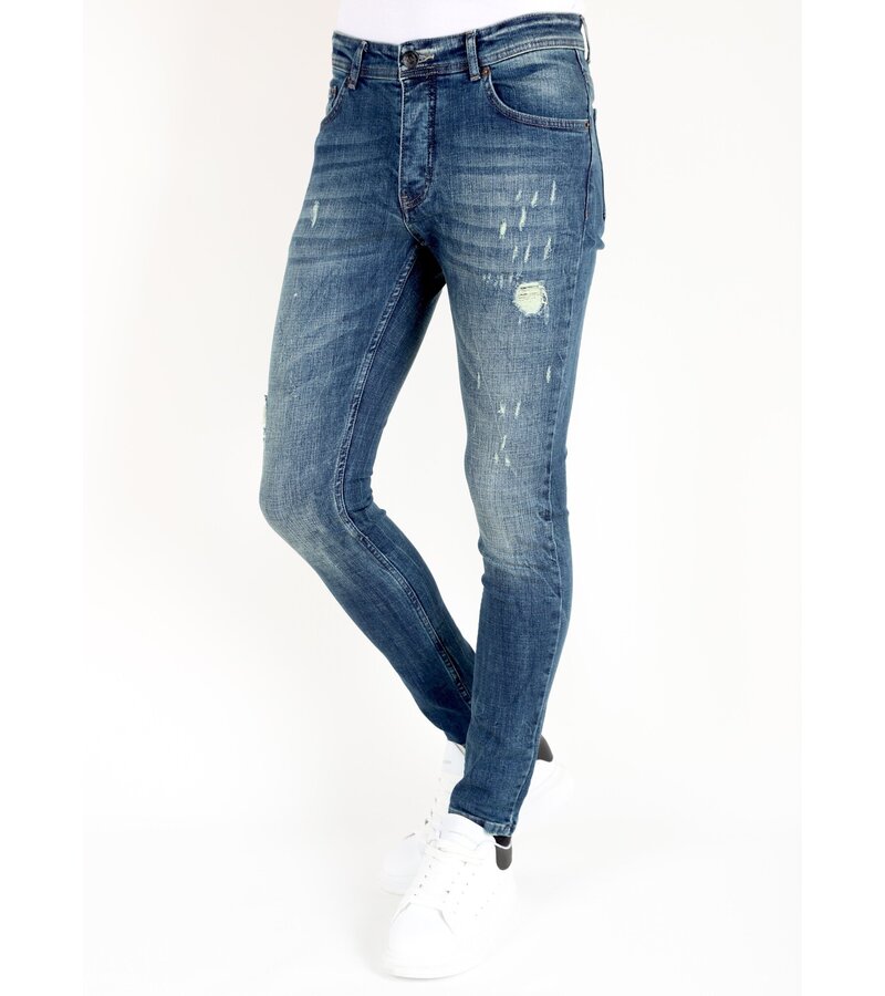 Mario Morato Blå Slim Fit Jeans med Tårar Herr -MM118- Blå