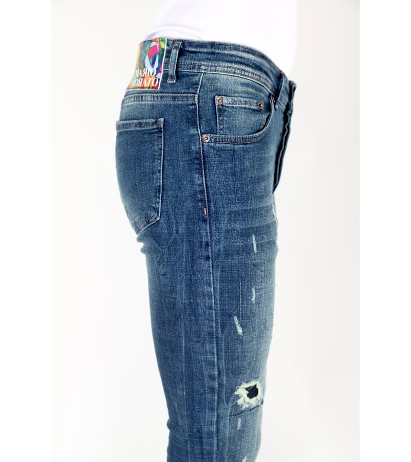 Mario Morato Blå Slim Fit Jeans med Tårar Herr -MM118- Blå