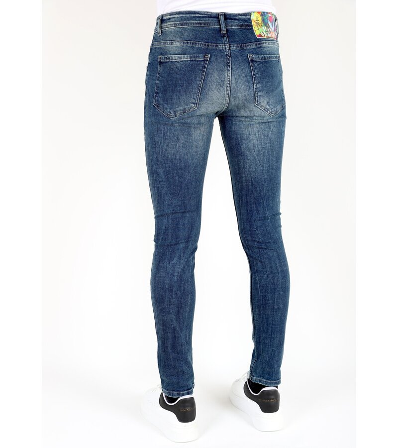 Mario Morato Blå Slim Fit Jeans med Tårar Herr -MM118- Blå